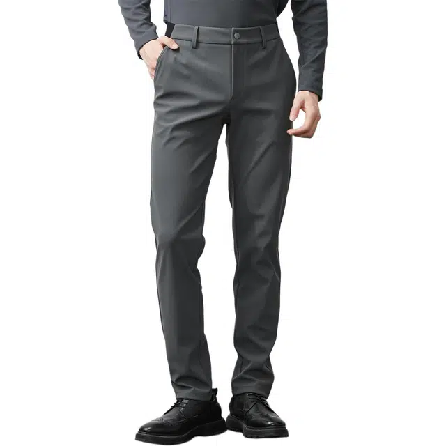 利郎 纯色中腰极简风侧缝插袋合身弹力商务休闲裤 男款 深灰