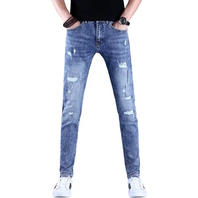 吉肯蒂 潮牌美式复古修身破洞高端潮流九分裤牛仔裤 男款