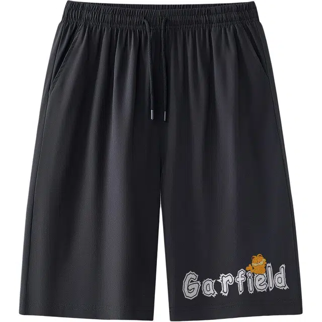 加菲猫家族 街头美式卡通动漫印花直筒垂感五分透气吸湿排汗日常通勤户外运动跑步爬山有氧百搭系带中腰休闲短裤 男女同款
