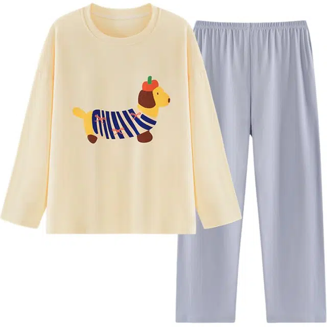 顶瓜瓜 小狗图案简约舒适亲肤透气带胸垫可外穿家居服睡衣套装 女款