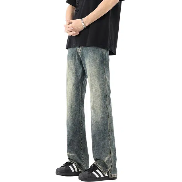 童先森 美式高街宽松水洗拼接休闲长裤牛仔裤 男款