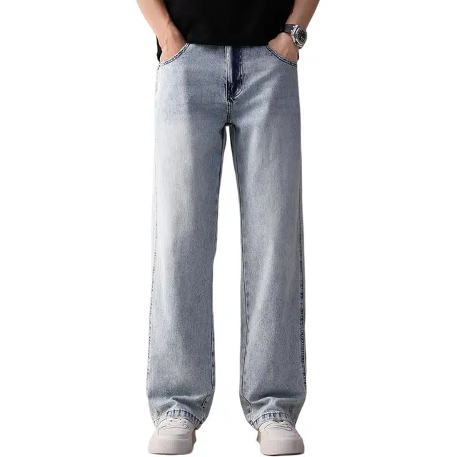 贵色 美式街头嘻哈潮牌阔腿休闲裤子中性高街穿搭薄款直筒水洗做旧拼接牛仔裤 男女同款