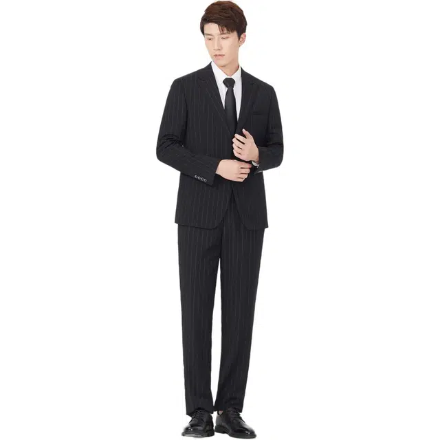 才子 竖条纹提花舒适垂顺耐穿西装套装 男款 黑色