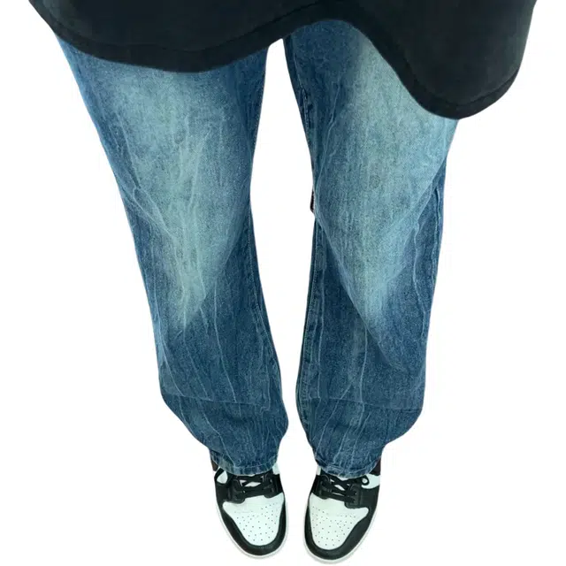 冈哉 复古高街潮流潮牌小众猫爪痕闪电纹设计个性水洗阔腿做旧弯刀百搭痞帅垂感宽松直筒日常通勤牛仔裤 男女同款