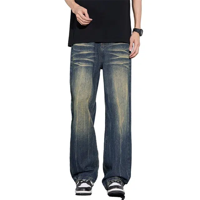 隐狼世家 潮牌舒适宽松柔软亲肤薄款直筒垂感牛仔裤 男款