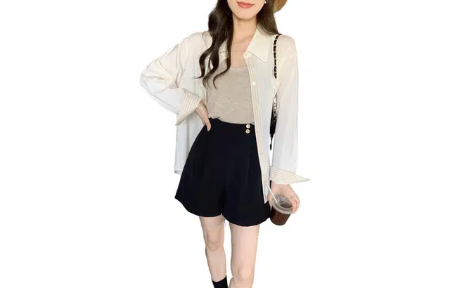 花栗鼠小姐 纯色高腰宽松休闲短裤 女款