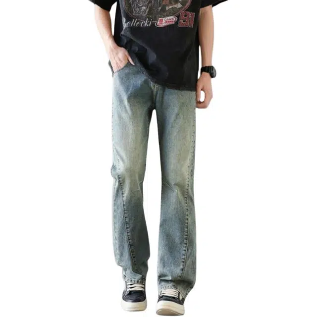 童先森 微喇直筒宽松长裤薄款美式休闲阔腿裤子牛仔裤 男款