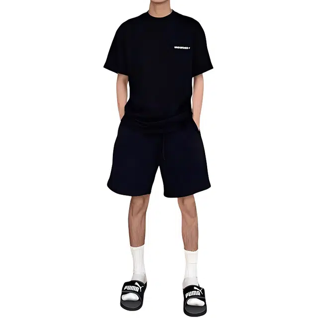 黑马漫画 纯色男外穿高腰毛圈棉经典简约百搭系带五分休闲短裤 男女同款