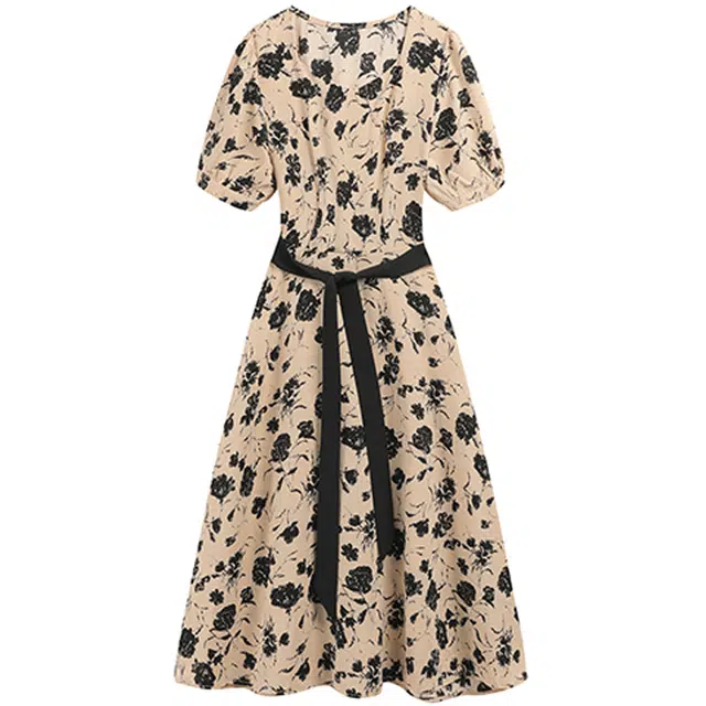 方领国风碎花泡泡短袖连衣裙 女款 含礼盒装 碎花