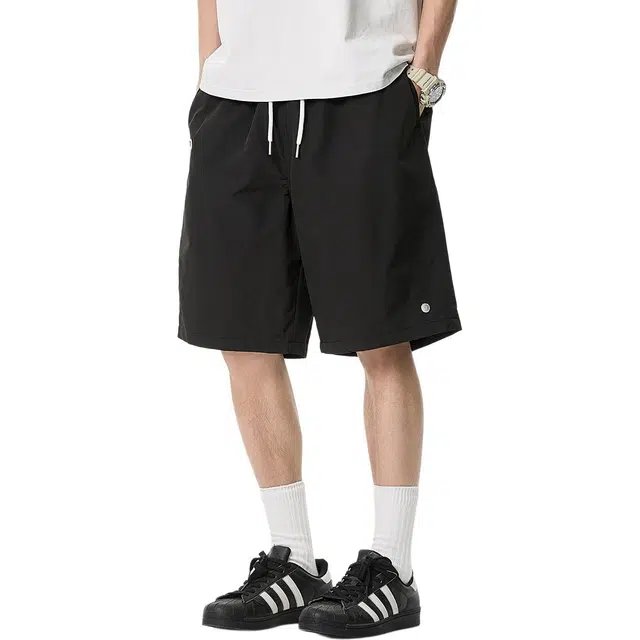 米素力 冰丝运动宽松纯色中腰五分裤休闲短裤 男款