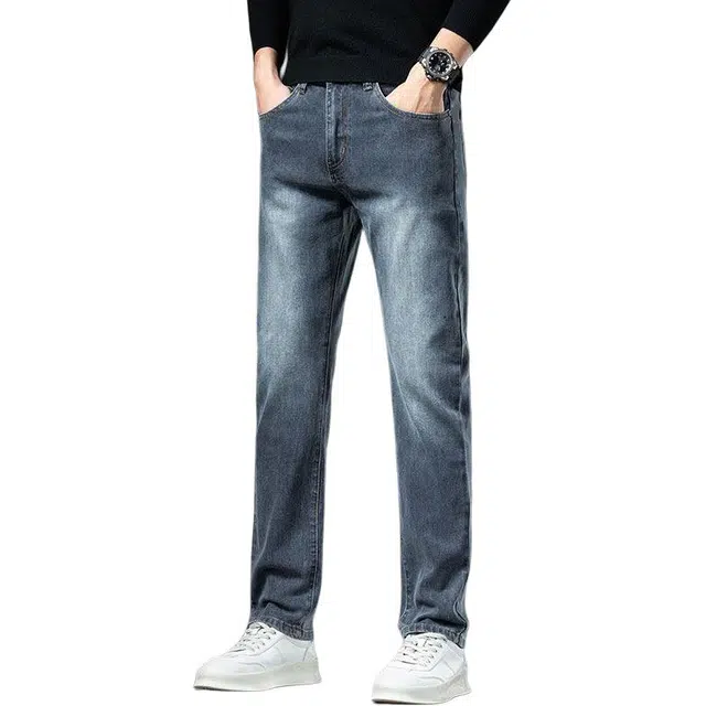 宝米卡 潮牌直筒合身高级商务百搭时尚休闲弹力牛仔裤 男女同款