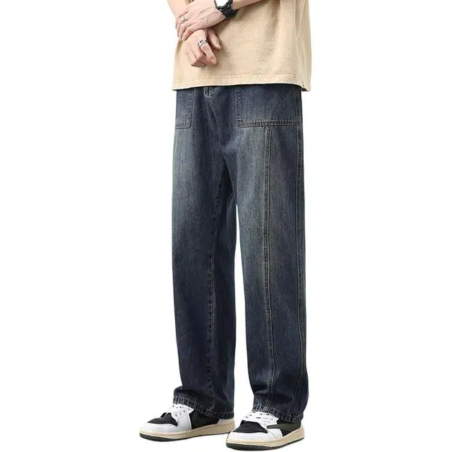 么宁 美式高街潮流百搭宽松直筒阔腿牛仔裤 男女同款