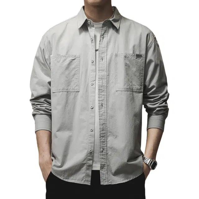 贵色 春季 翻领潮牌百搭舒适潮流简约休闲商务宽松长袖衬衫 男女同款