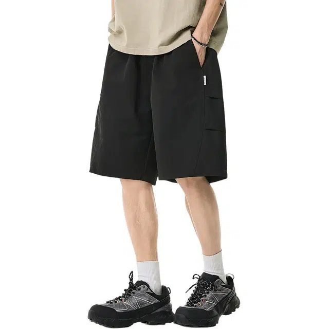 米素力 冰丝夏季外穿纯色中腰五分裤工装短裤 男款