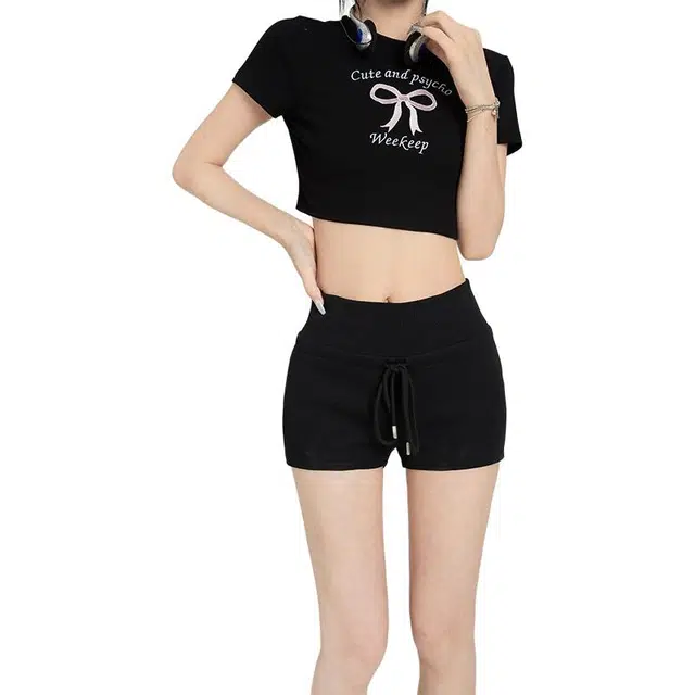 怪力萝莉 美式低腰辣妹修身显瘦抽绳包臀热裤运动短裤 女款