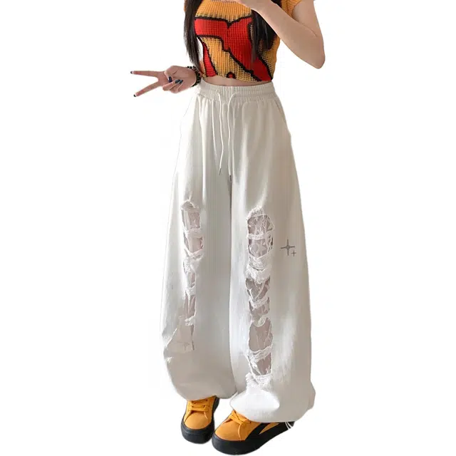 纤丝鸟 美式街头设计感破洞休闲裤 女款