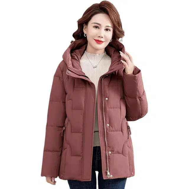 雅鹿 纯色连帽拉链百搭保暖长袖羽绒服 女款