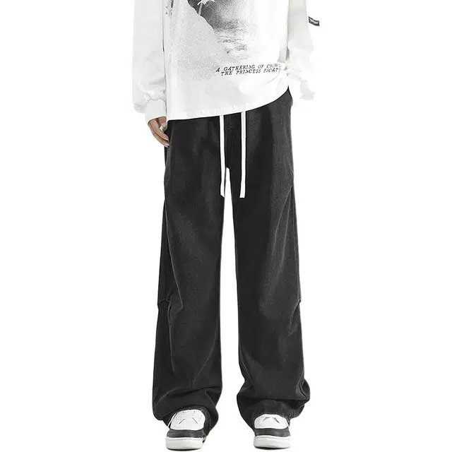 极限涡轮 美式复古痞帅美式宽松直筒长裤牛仔裤 男女同款