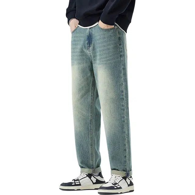 宝米卡 舒适宽松弹力直筒锥型裤潮牌百搭长裤牛仔裤 男女同款