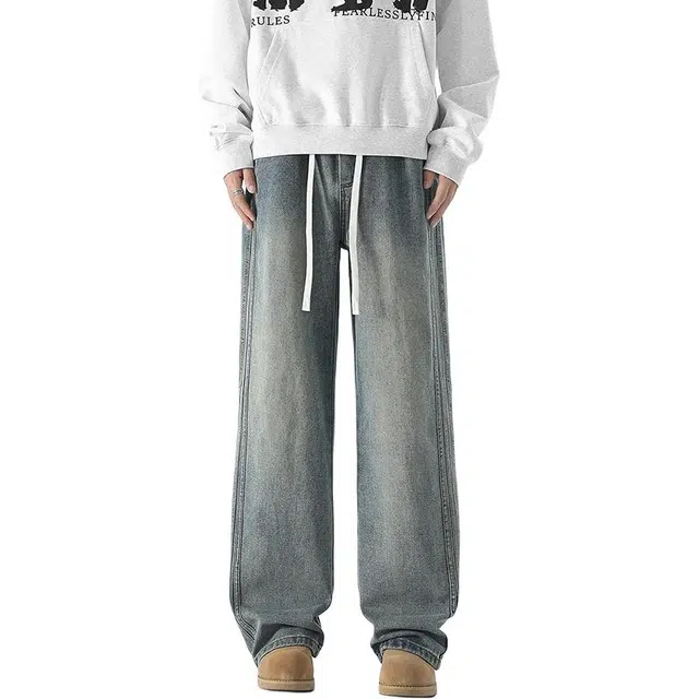 极限涡轮 美式宽松直筒百搭牛仔裤 男女同款