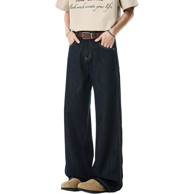 米素力 阔腿裤宽松慵懒风中腰长裤牛仔裤 男款
