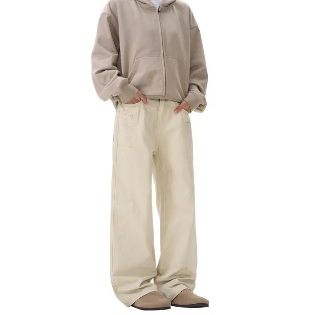 帝狼牛 美式复古纯色简约设计直筒百搭基础款休闲裤 男女同款