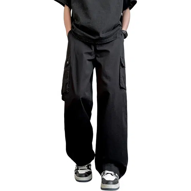 协协乐 纯棉高街风美式复古纯色潮牌春秋百搭宽松直筒垂感运动休闲长裤工装裤 男款