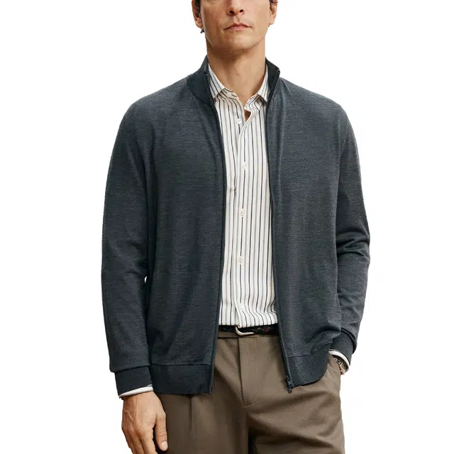 丹宁哲学 高端黄金羊毛立领开衫外套针织衫 男款