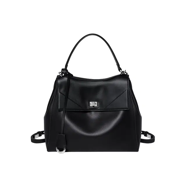 纳兰杜 高级感休闲通勤百搭简约慵懒松弛感 牛皮拼合成革 单肩手提包 中号 女款 绅士黑/米白色/大象灰