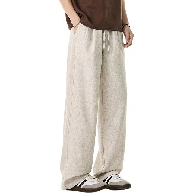 米素力 透气亚麻夏季松紧腰长裤休闲裤 男款