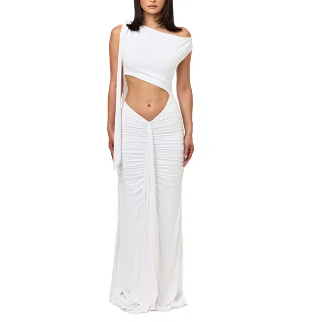 NAKED WARDROBE Smooth Off-Shoulder Asymmetric Dress