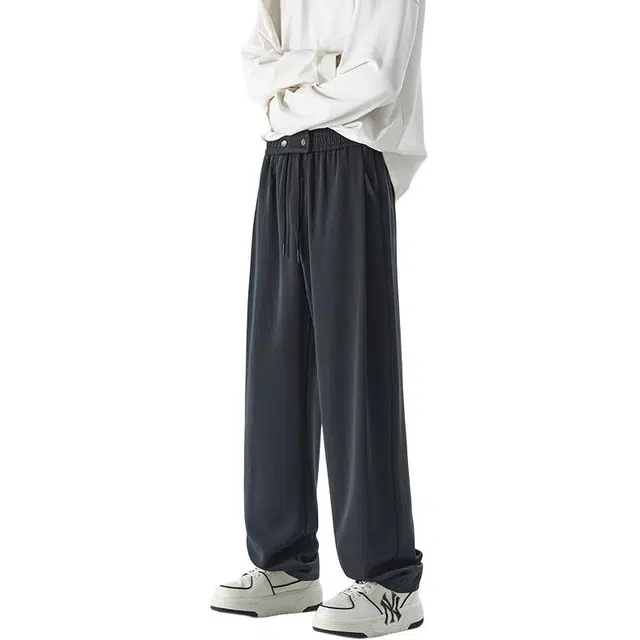 童先森 宽松拖地运动纯色直筒休闲裤 男款