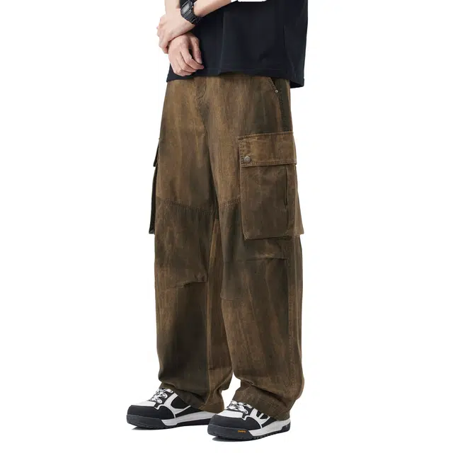 帝狼牛 美式高街纯棉垂感百搭潮牌设计感宽松直筒舒适亲肤高级感休闲工装裤 男女同款