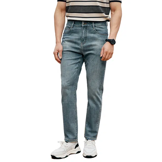 丹宁哲学 复古水洗舒适弹力中腰修身直筒春秋长裤牛仔裤 男款