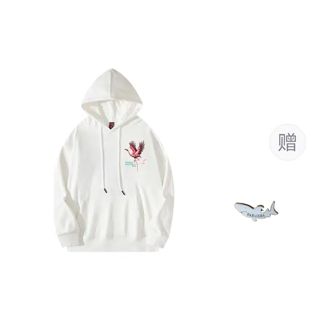 大白鲨 高街火烈鸟连帽宽松纯棉卫衣 男款 白色