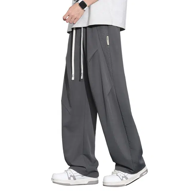 顶峰保罗 无性别主义薄款网眼冰丝裤子凉感亲肤透气潮牌阔腿长裤运动裤时尚百搭垂感潮流抽绳休闲裤 男女同款