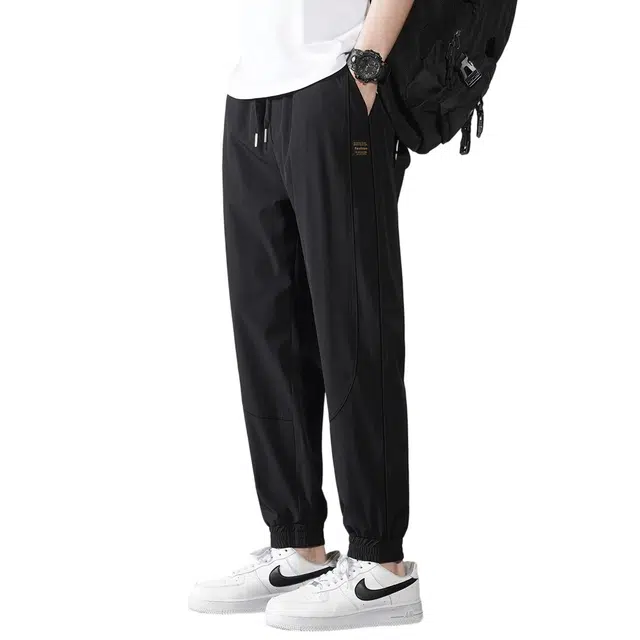 顶峰保罗 无性别主义薄款凉感亲肤透气束脚哈伦裤运动美式卫裤冰丝速干长裤子时尚百搭系带休闲裤 男女同款