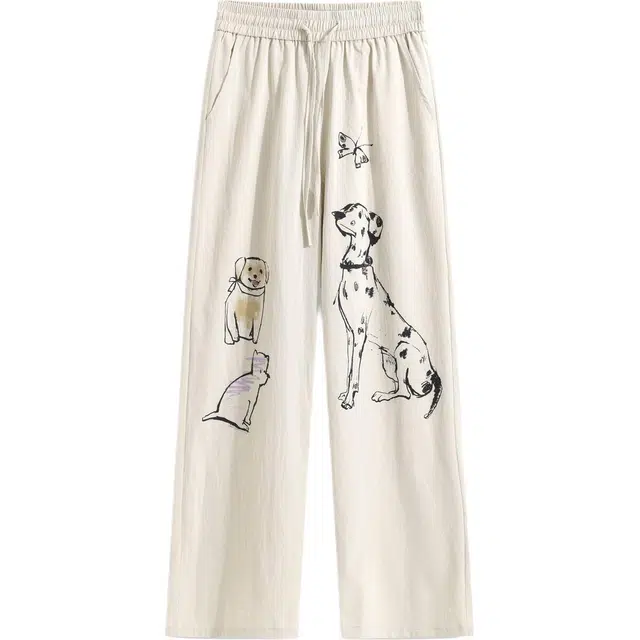 童先森 涂鸦小狗速干裤薄款潮牌美式宽松直筒青少年阔腿裤休闲裤 男款