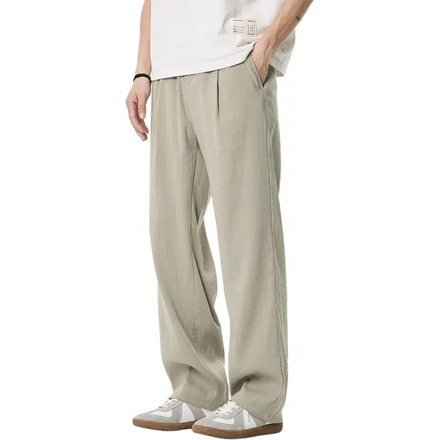 米素力 高级感纯色直筒中腰长裤休闲裤 男款