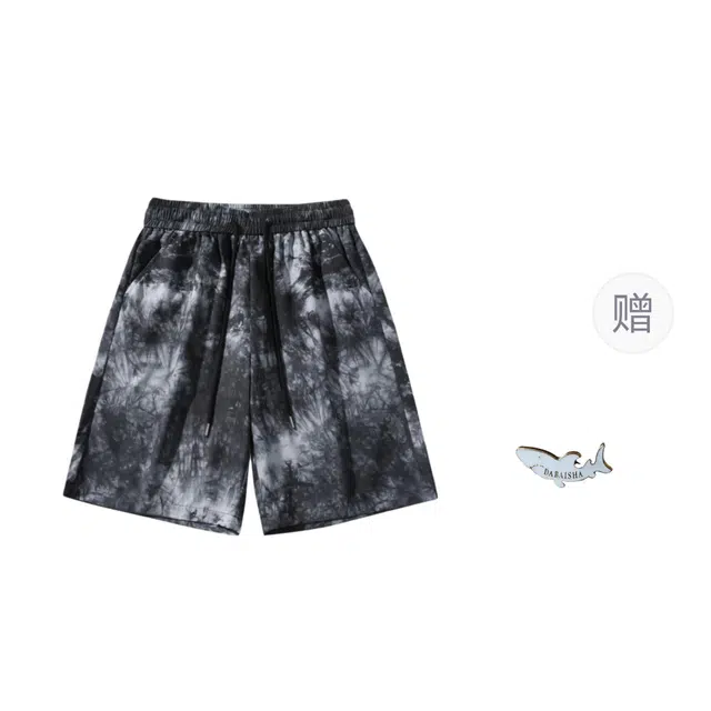 大白鲨 扎染印花时尚透气柔软宽松沙滩五分休闲短裤 男款