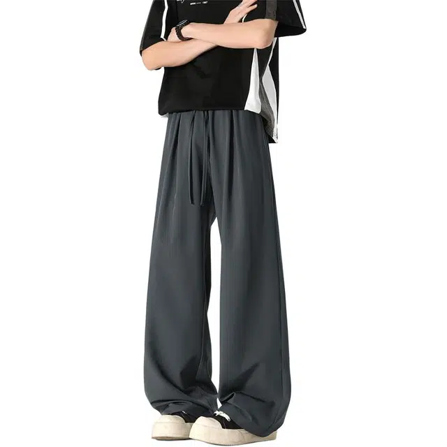 顶峰保罗 纯色复古简约透气凉感直筒长裤子冰丝薄款舒适速干宽松百搭美式弯刀阔腿休闲裤 男女同款