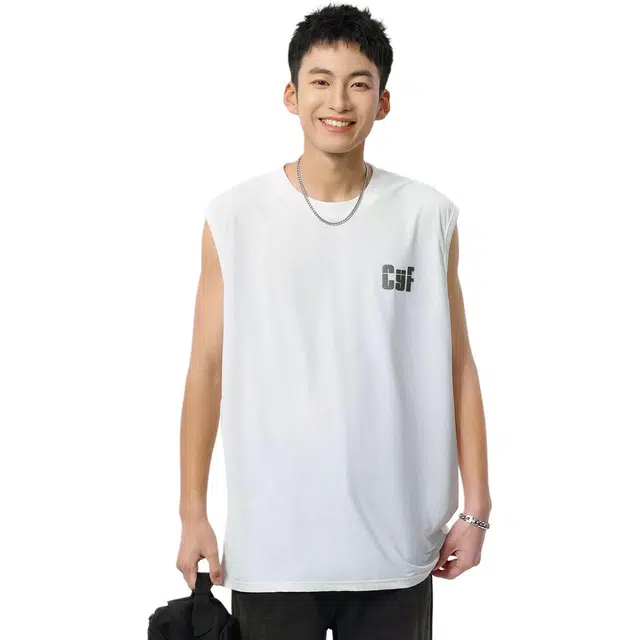 米素力 透气网孔速干英文圆领背心 男款