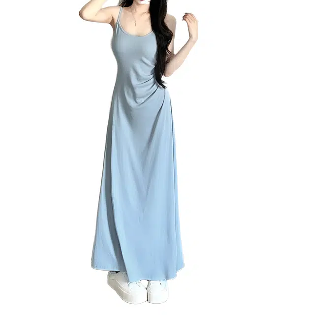 一碗士多 甜辣针织女夏季法式长裙垂感修身气质度假裙子吊带连衣裙 女款