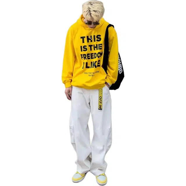 徐百货 美式高街弯刀裤弧形镰刀裤子痞帅阔腿休闲裤宽松百搭痞帅工装裤 男女同款