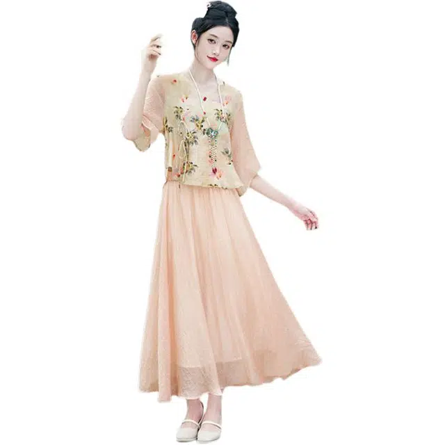 丝絮丝绸 新中式文艺复古东方气质设计汉服裙装套装 女款