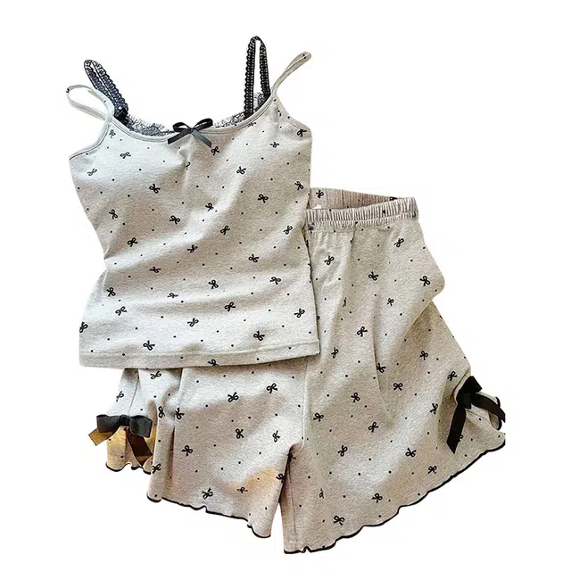 俏韵 圆领夏季吊带舒适甜美可爱薄款家居服可外穿睡衣套装 女款