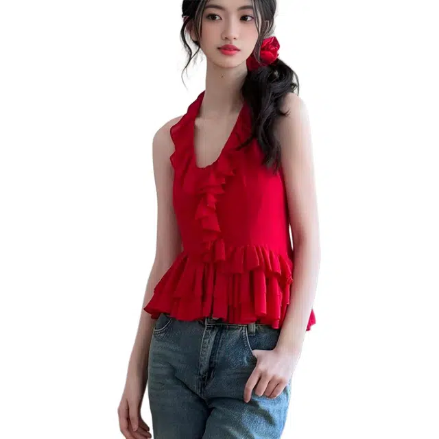 水中花 法式气质套装挂脖设计感背心 女款