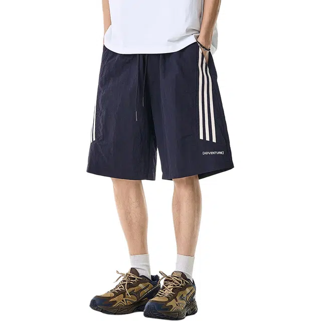 米素力 高级感美式宽松条纹五分裤休闲短裤 男款