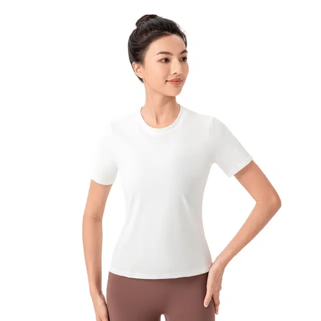 玉儿恋 纯色瑜伽透气跑步运动宽松短袖健身衣 女款