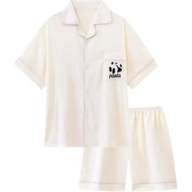 顶瓜瓜 夏季薄款纯色卡通熊猫甜美风休闲短袖短裤舒适家居服睡衣套装 男女同款